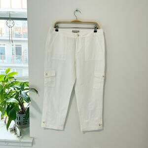 Banana Republic White Martin Fit Linen Crop Pants Size 10